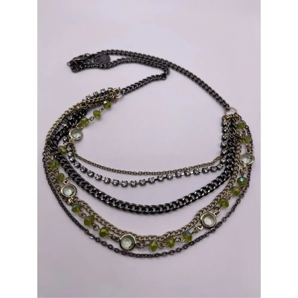 Multi chain multi strand necklace multi tone rhinestones
